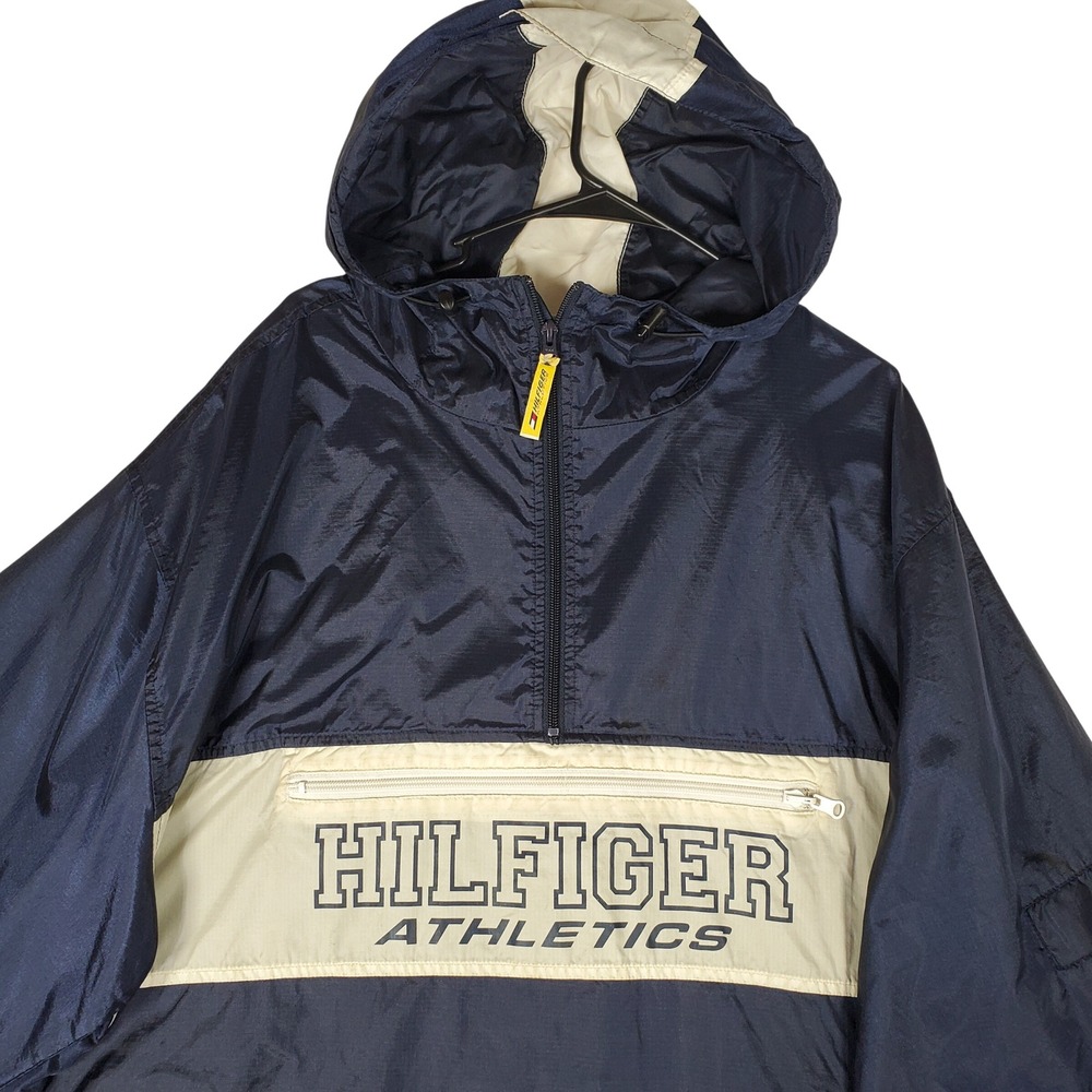 Tommy Hilfiger Athletics Vintage Windbreaker Navy Cream XXL Half Zip Pullover